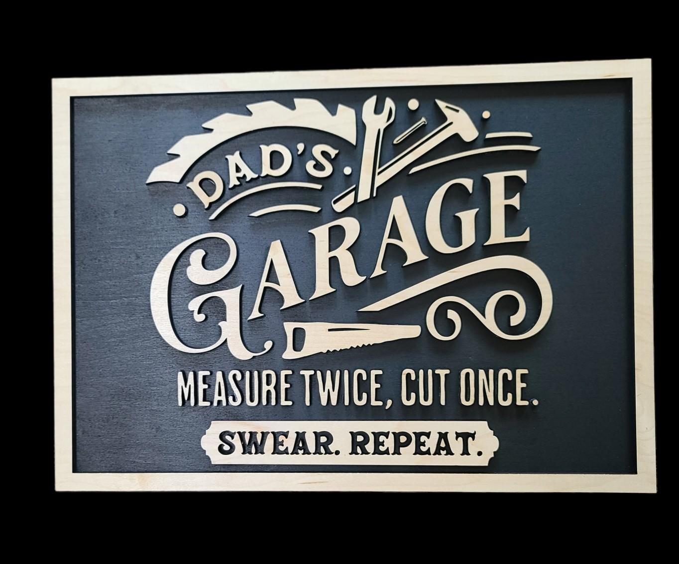 Dad's Garage (Black background, Natural Frame 11.5" x 16")