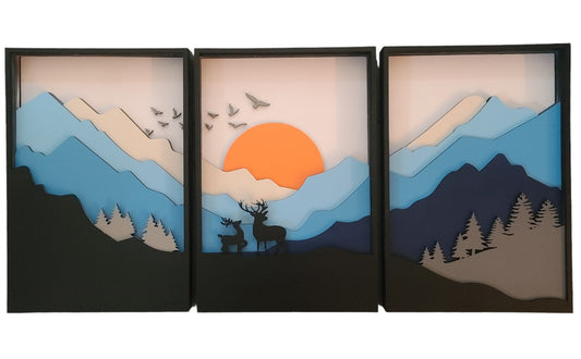3 Panel - Deer Sunset Mountain