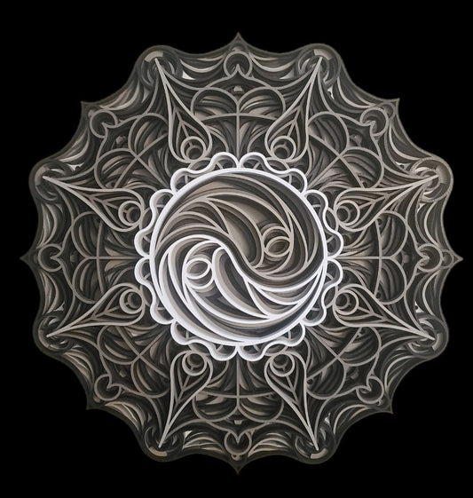 Yin & Yang Mandala - Tan & White